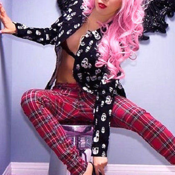 NEW TRIPP ToXiC SKULL Print Stretch Denim JACKET M - Picture 5 of 8